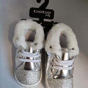 Bebe Baby Shoes Silver Size 3(6 To 9M) NWTS.